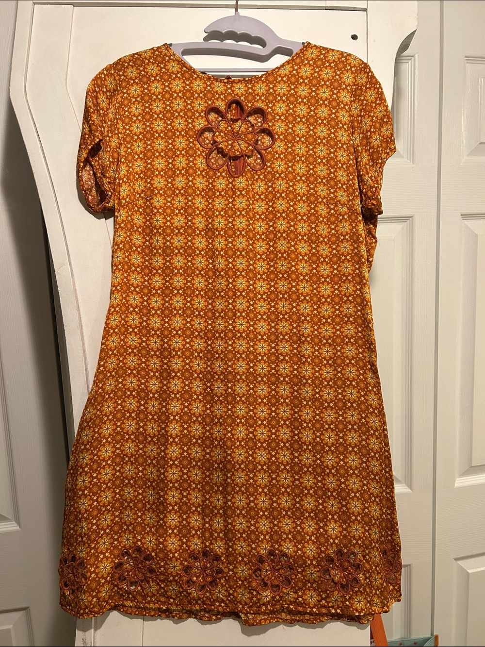The Hippie Shake 70s inspired orange floral mini dress